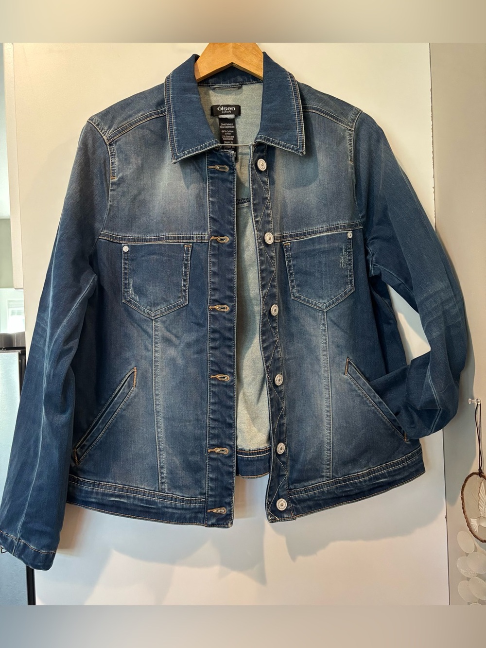Olsen faded denim cotton jacket size M-L / 12 new without tags! Gorgeous!